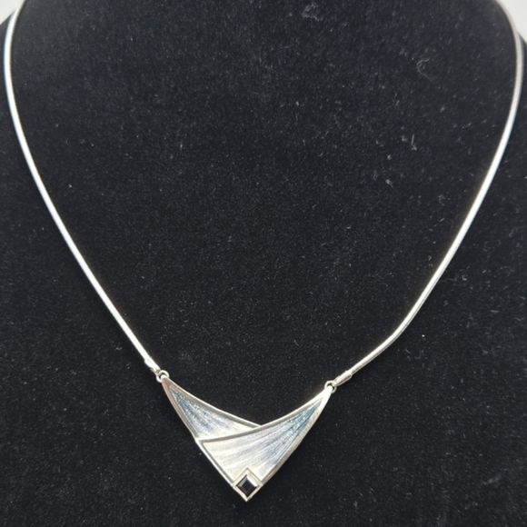 Nicky Butler Sterling Silver Necklace Trianglar Blue White Pendant Black Onyx - Picture 1 of 10